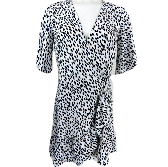 Topshop Animal Print Ruffle Mini Wrap Dress - Picture 1 of 4
